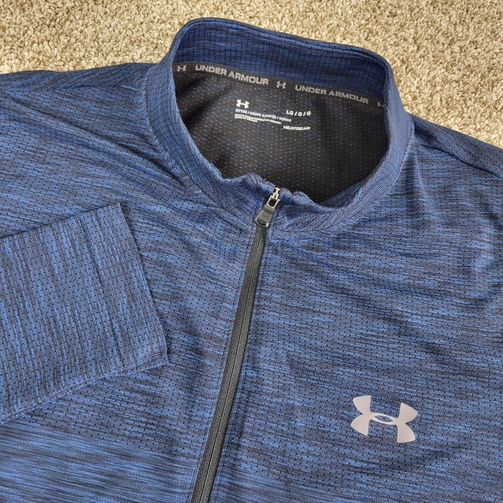 Under Armour Mens Large Blue Static Quarter Zip Base Layer Lightweight LS